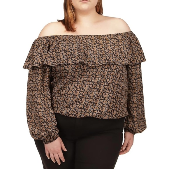 NWT MICHAEL Michael Kors Paisley Off Shoulder Peasant Top Sz. 3X - Picture 1 of 2